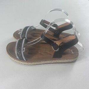 Yoki Alba Black Rhinestone Braided Ankle Strap Espadrille Flat Sandals Size 7.5